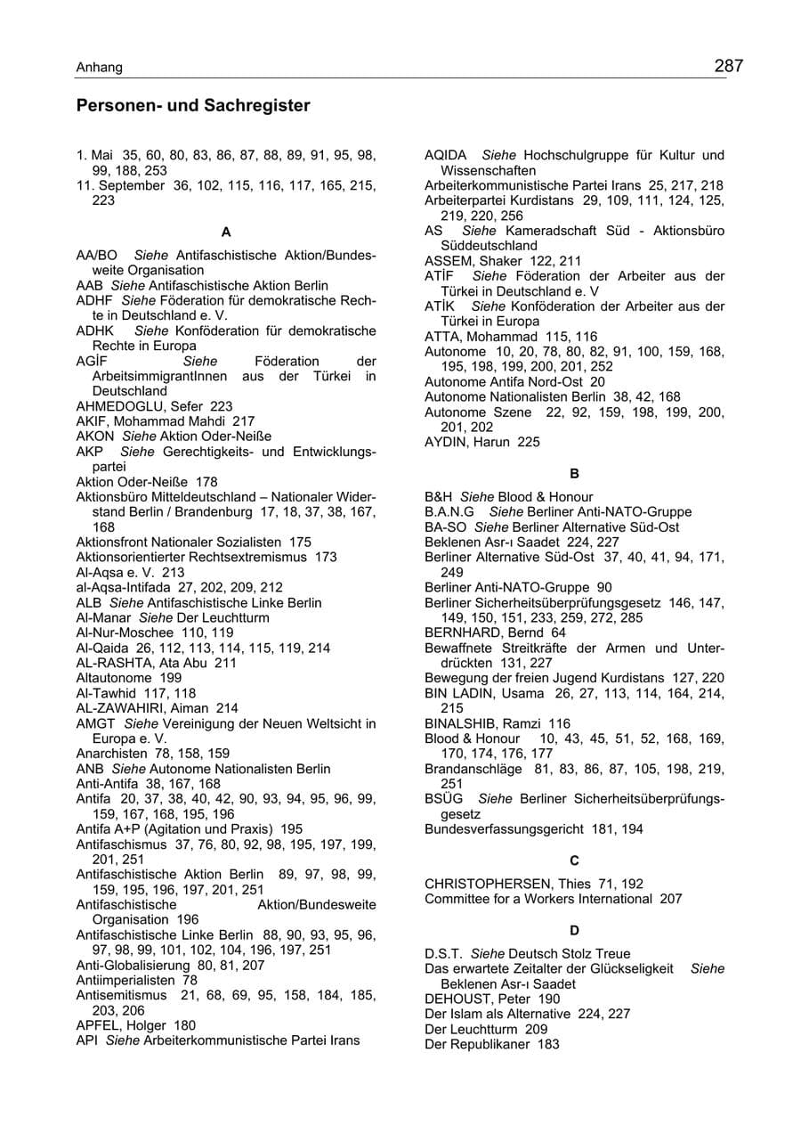 Seite 287 des Verfassungsschutzbericht 2003 Berlin