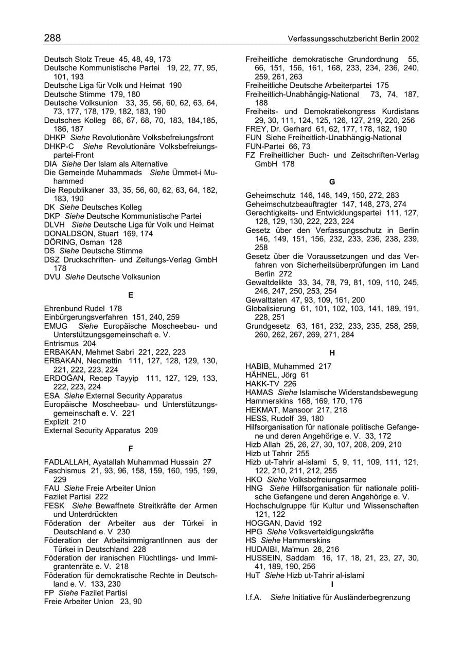 Seite 288 des Verfassungsschutzbericht 2003 Berlin