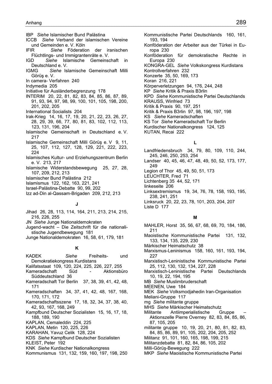 Seite 289 des Verfassungsschutzbericht 2003 Berlin