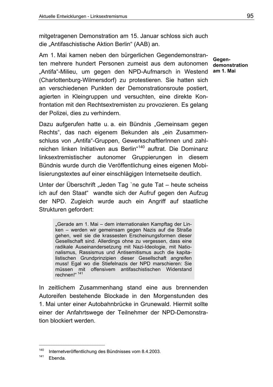 Seite 95 des Verfassungsschutzbericht 2003 Berlin