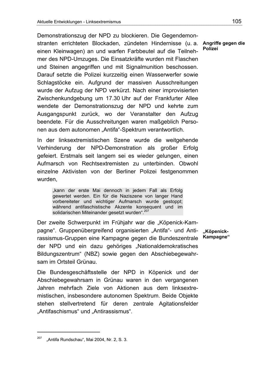 Seite 105 des Verfassungsschutzbericht 2004 Berlin
