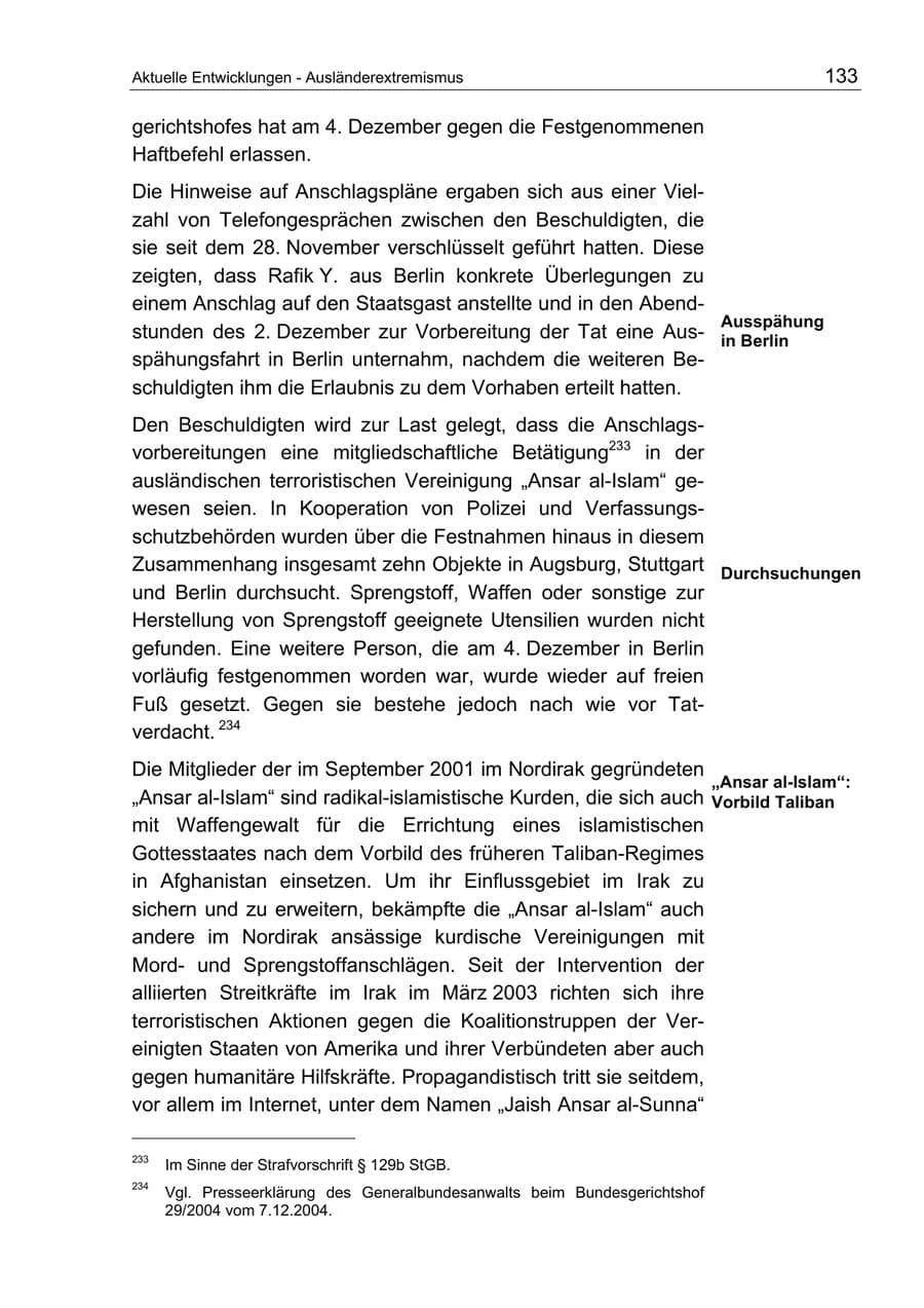 Seite 133 des Verfassungsschutzbericht 2004 Berlin