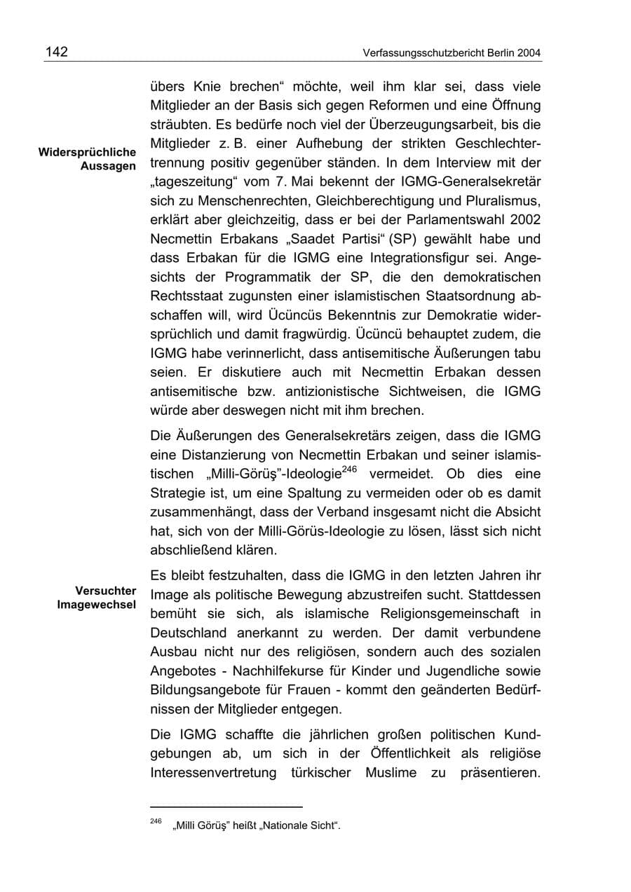 Seite 142 des Verfassungsschutzbericht 2004 Berlin