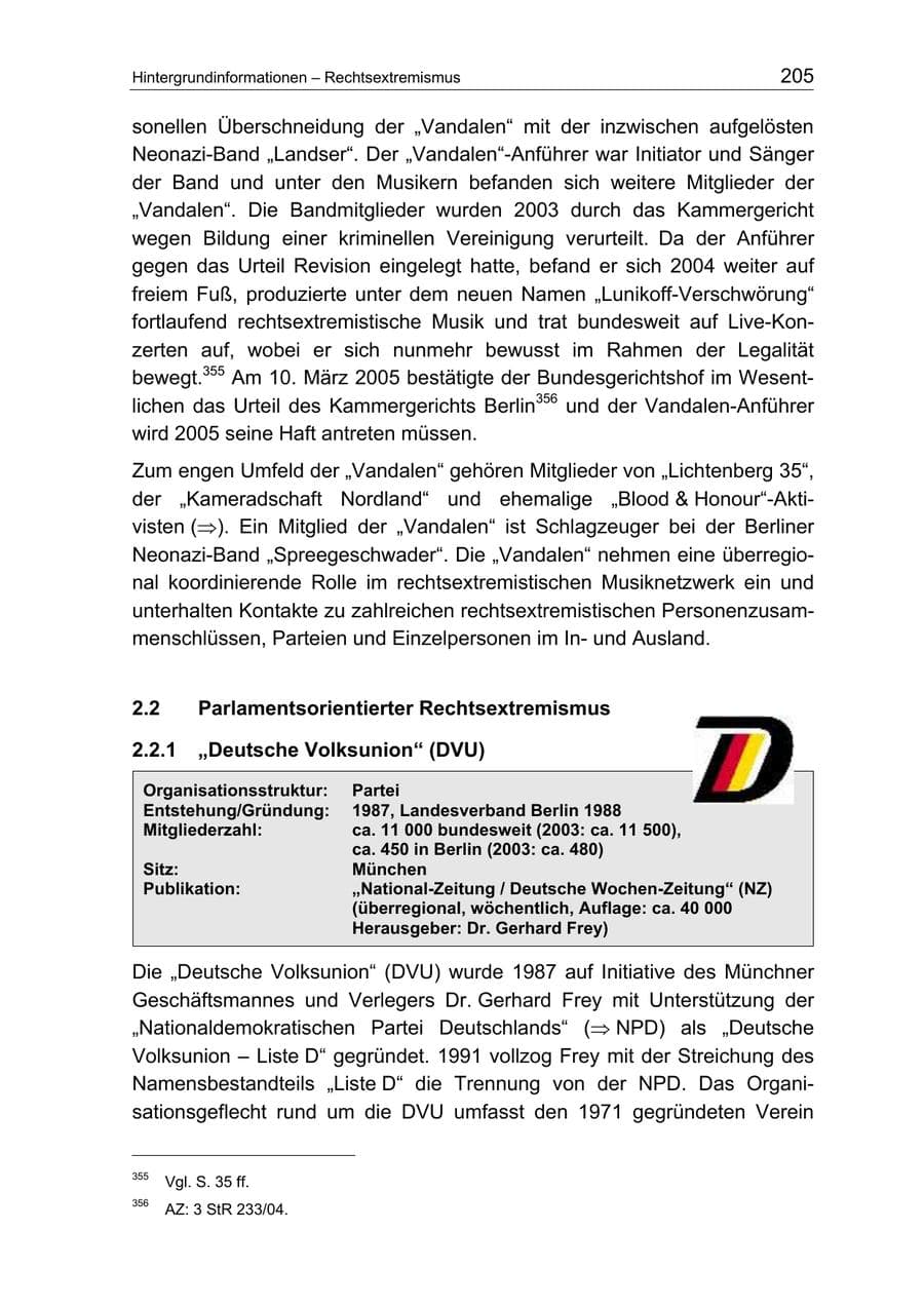Seite 205 des Verfassungsschutzbericht 2004 Berlin