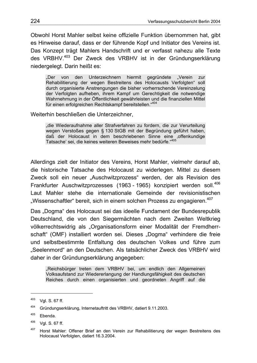 Seite 224 des Verfassungsschutzbericht 2004 Berlin