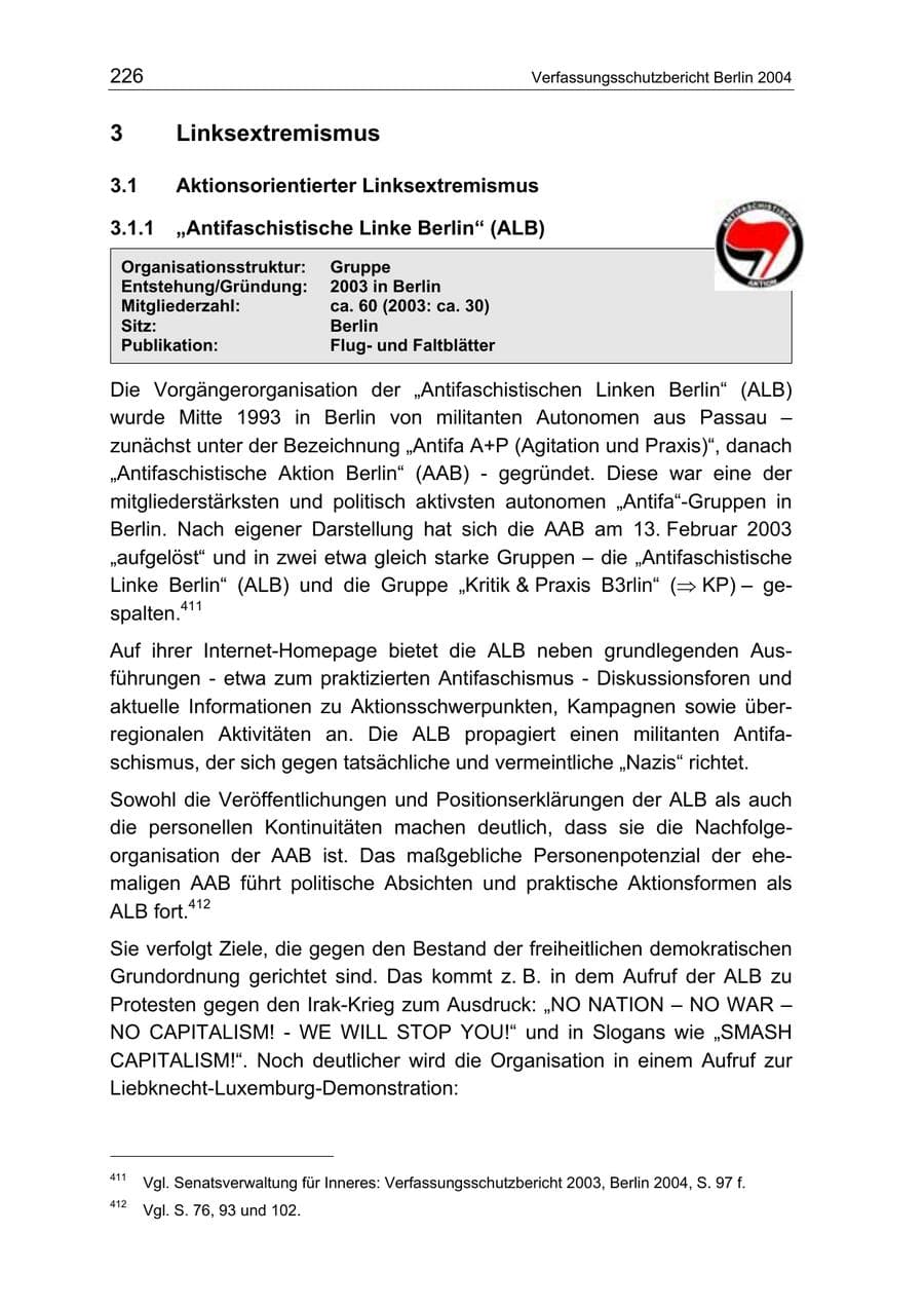 Seite 226 des Verfassungsschutzbericht 2004 Berlin