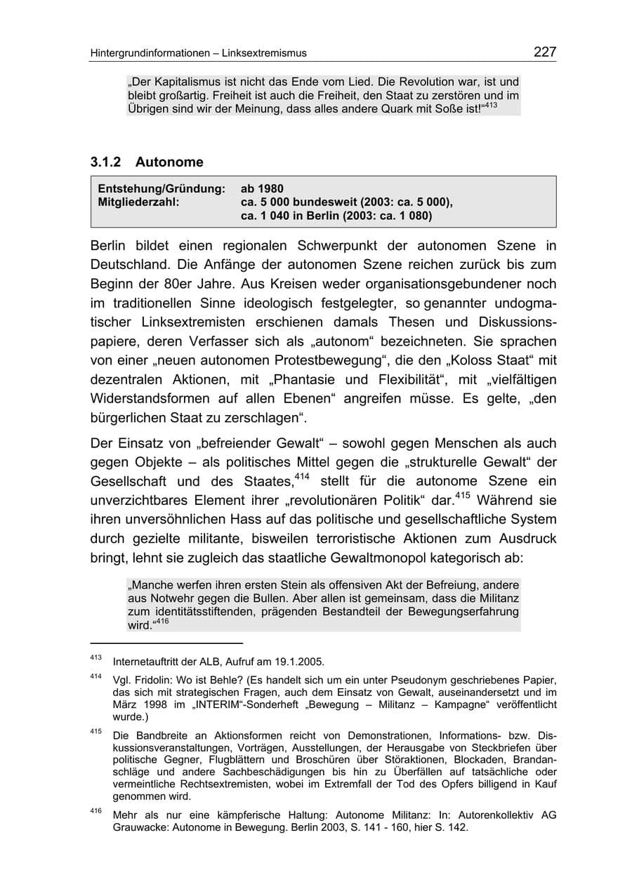 Seite 227 des Verfassungsschutzbericht 2004 Berlin