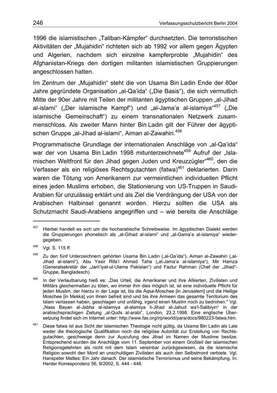 Seite 246 des Verfassungsschutzbericht 2004 Berlin