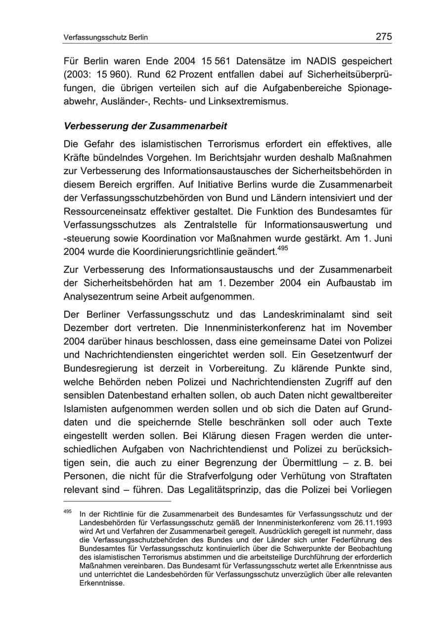 Seite 275 des Verfassungsschutzbericht 2004 Berlin