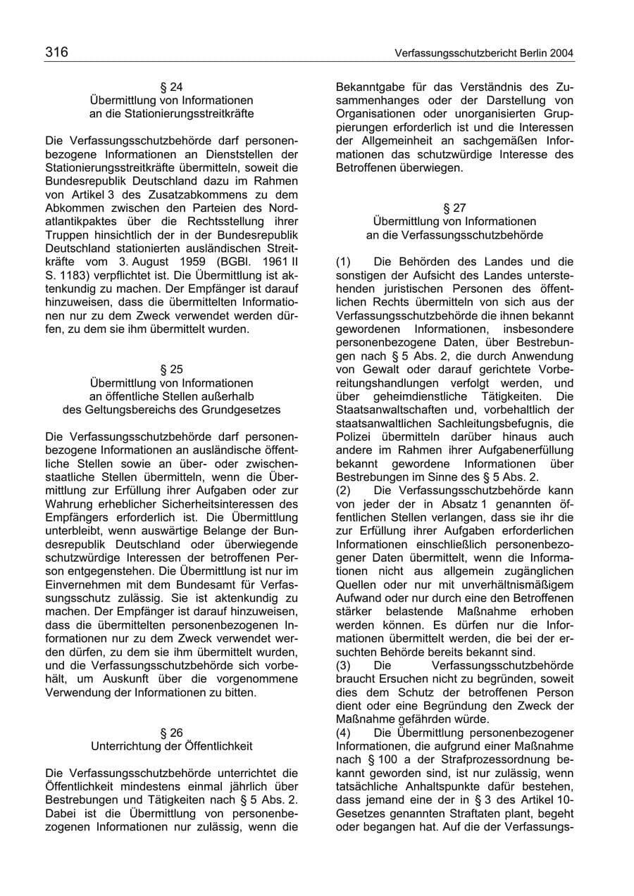 Seite 316 des Verfassungsschutzbericht 2004 Berlin