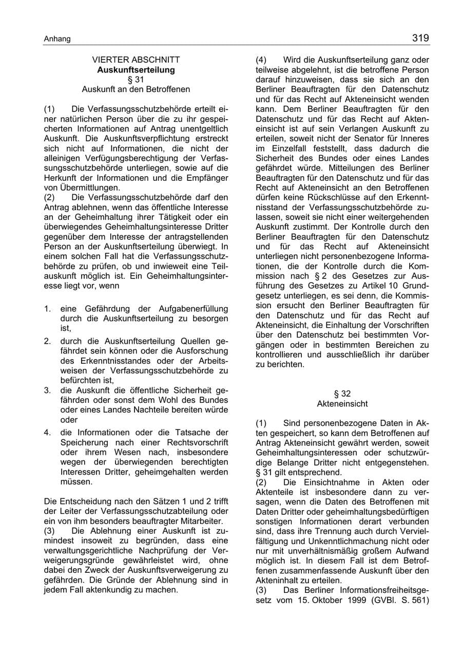 Seite 319 des Verfassungsschutzbericht 2004 Berlin