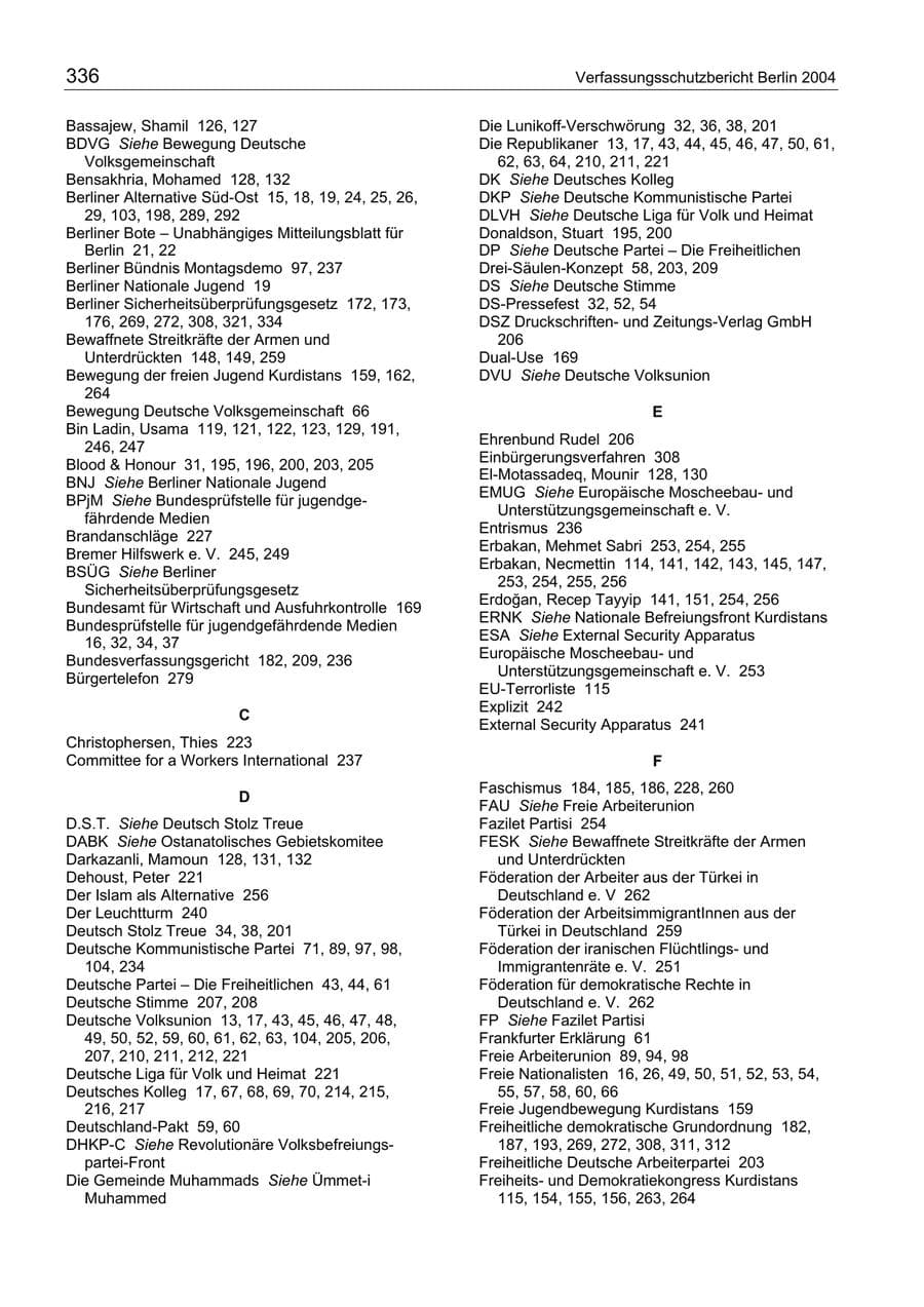 Seite 336 des Verfassungsschutzbericht 2004 Berlin