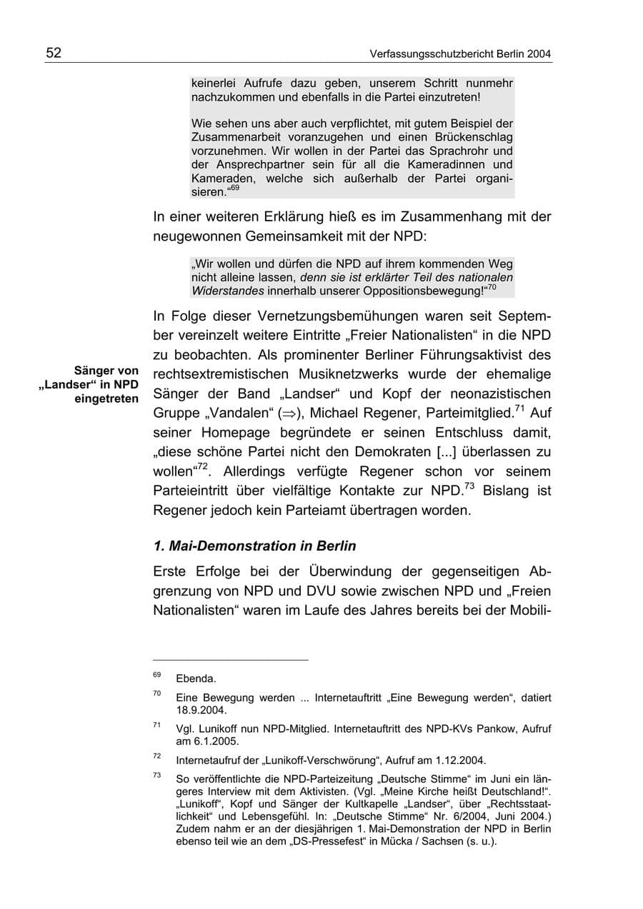 Seite 52 des Verfassungsschutzbericht 2004 Berlin