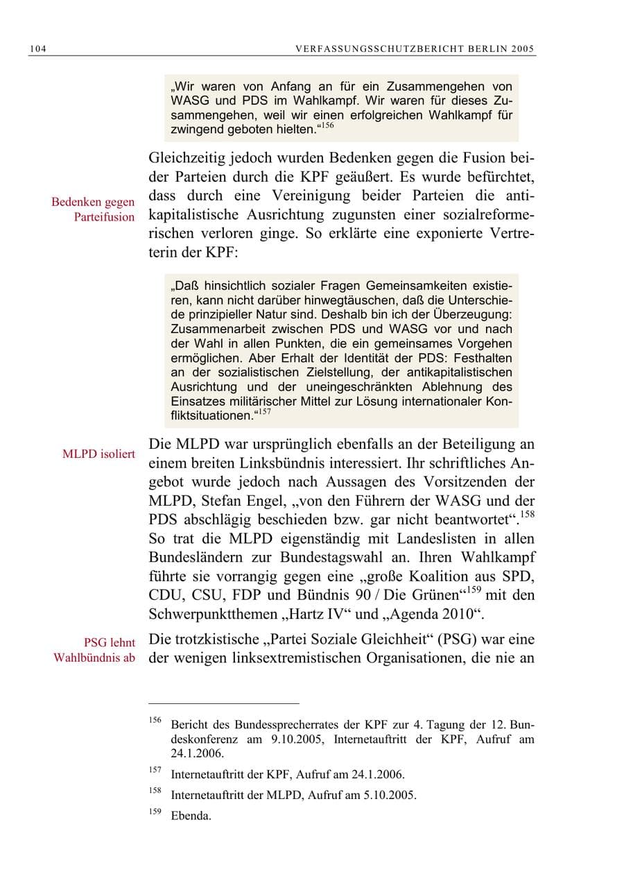Seite 105 des Verfassungsschutzbericht 2005 Berlin