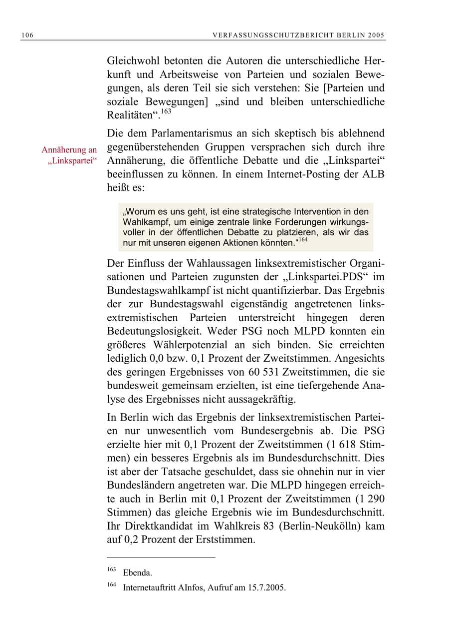 Seite 107 des Verfassungsschutzbericht 2005 Berlin