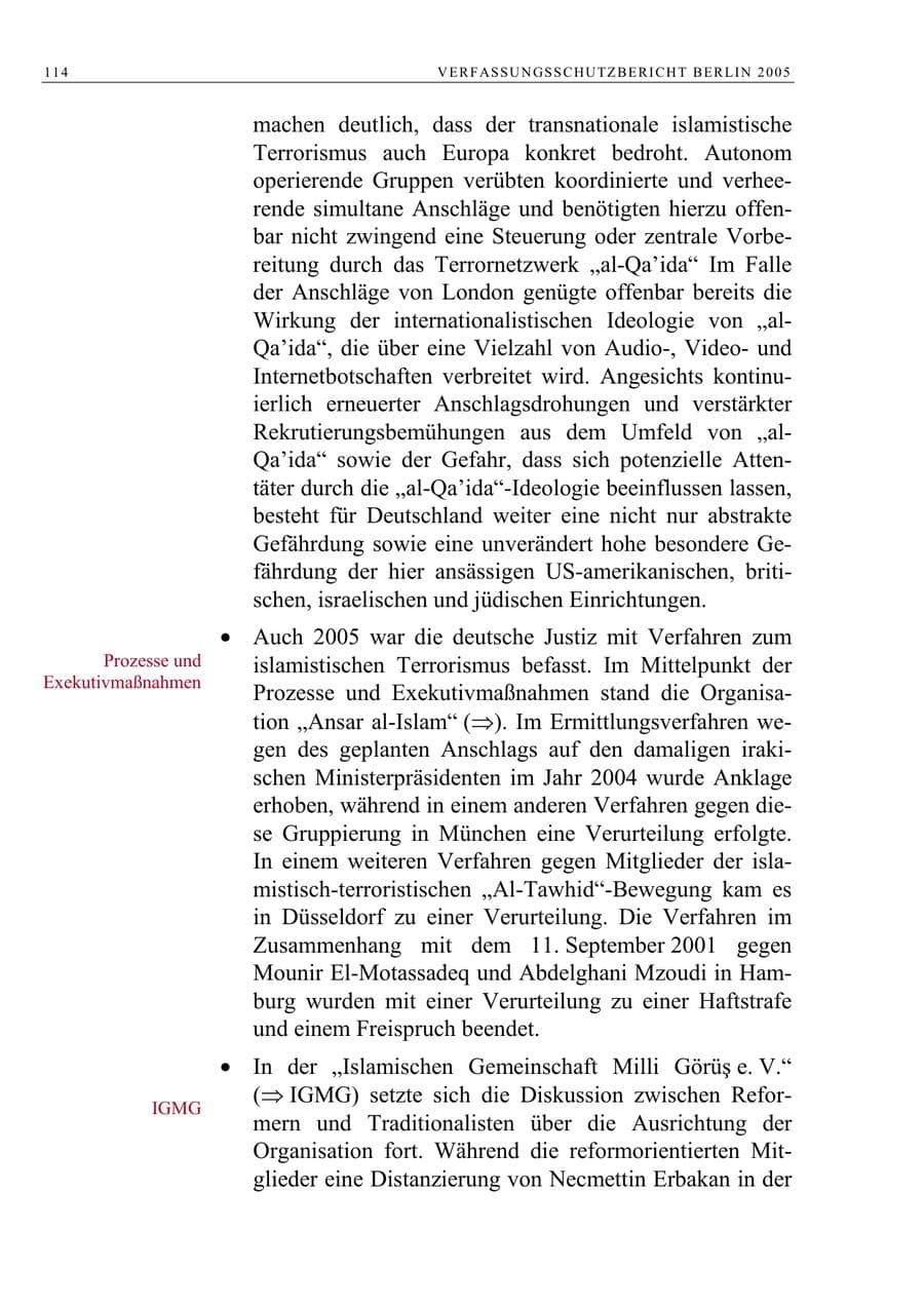 Seite 115 des Verfassungsschutzbericht 2005 Berlin