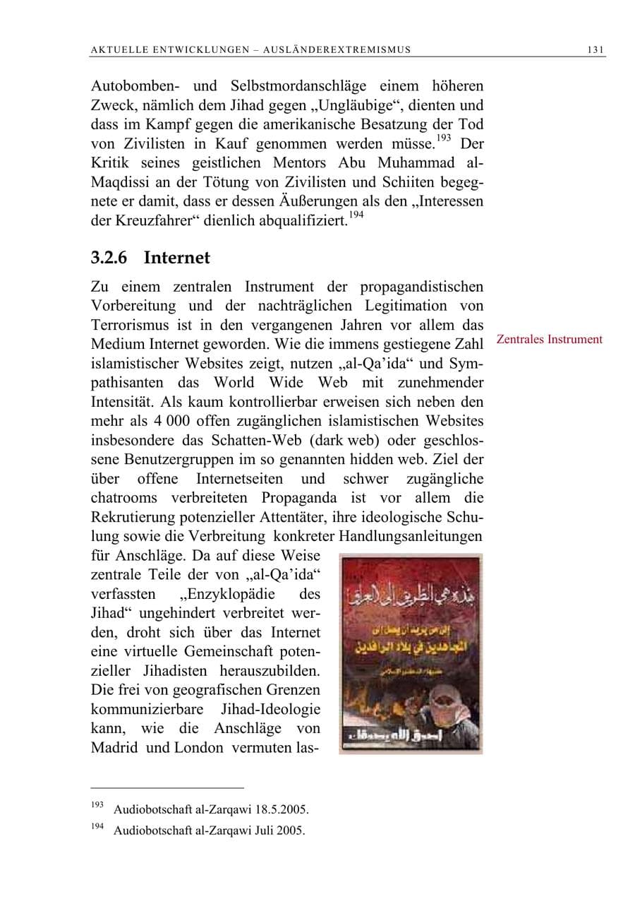 Seite 132 des Verfassungsschutzbericht 2005 Berlin