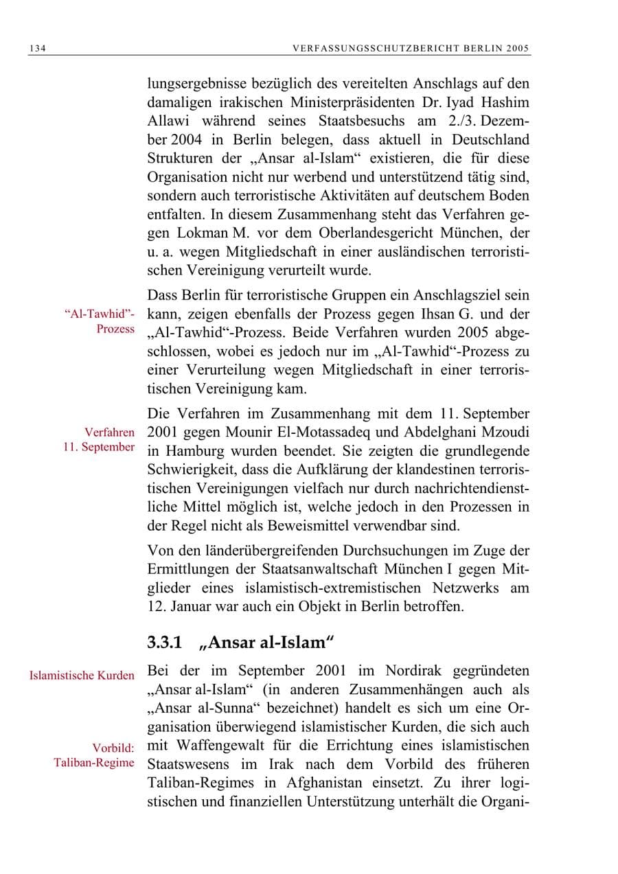 Seite 135 des Verfassungsschutzbericht 2005 Berlin