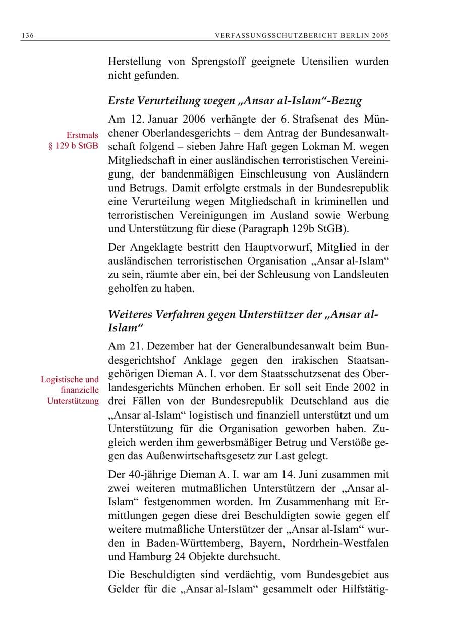 Seite 137 des Verfassungsschutzbericht 2005 Berlin
