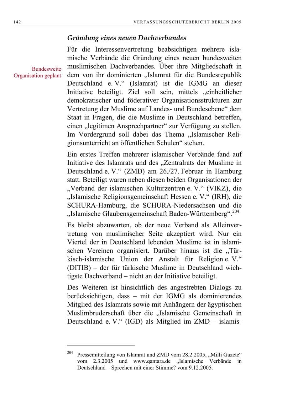 Seite 143 des Verfassungsschutzbericht 2005 Berlin