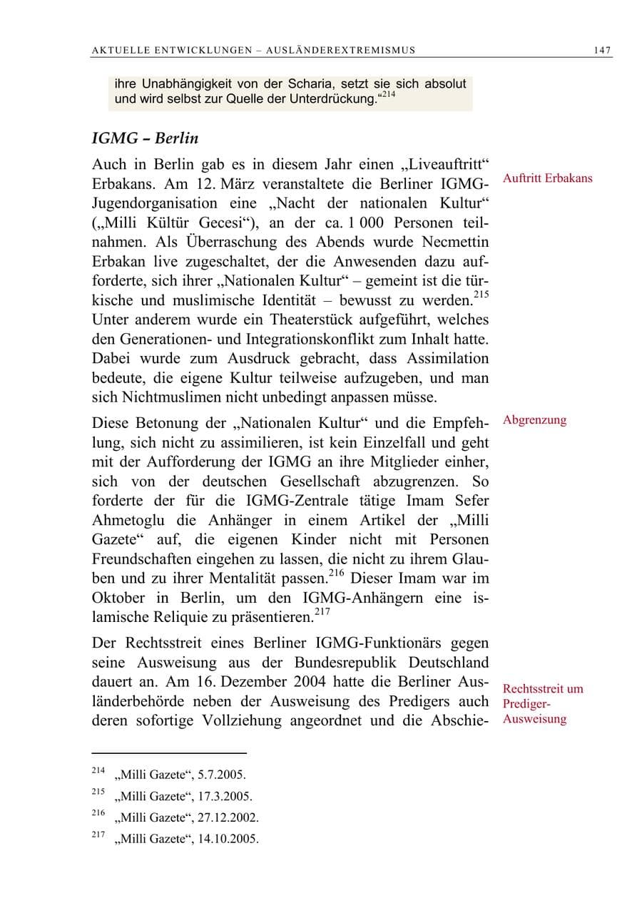 Seite 148 des Verfassungsschutzbericht 2005 Berlin