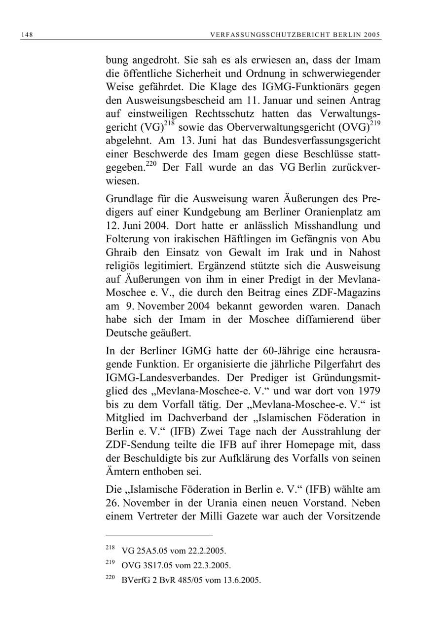 Seite 149 des Verfassungsschutzbericht 2005 Berlin