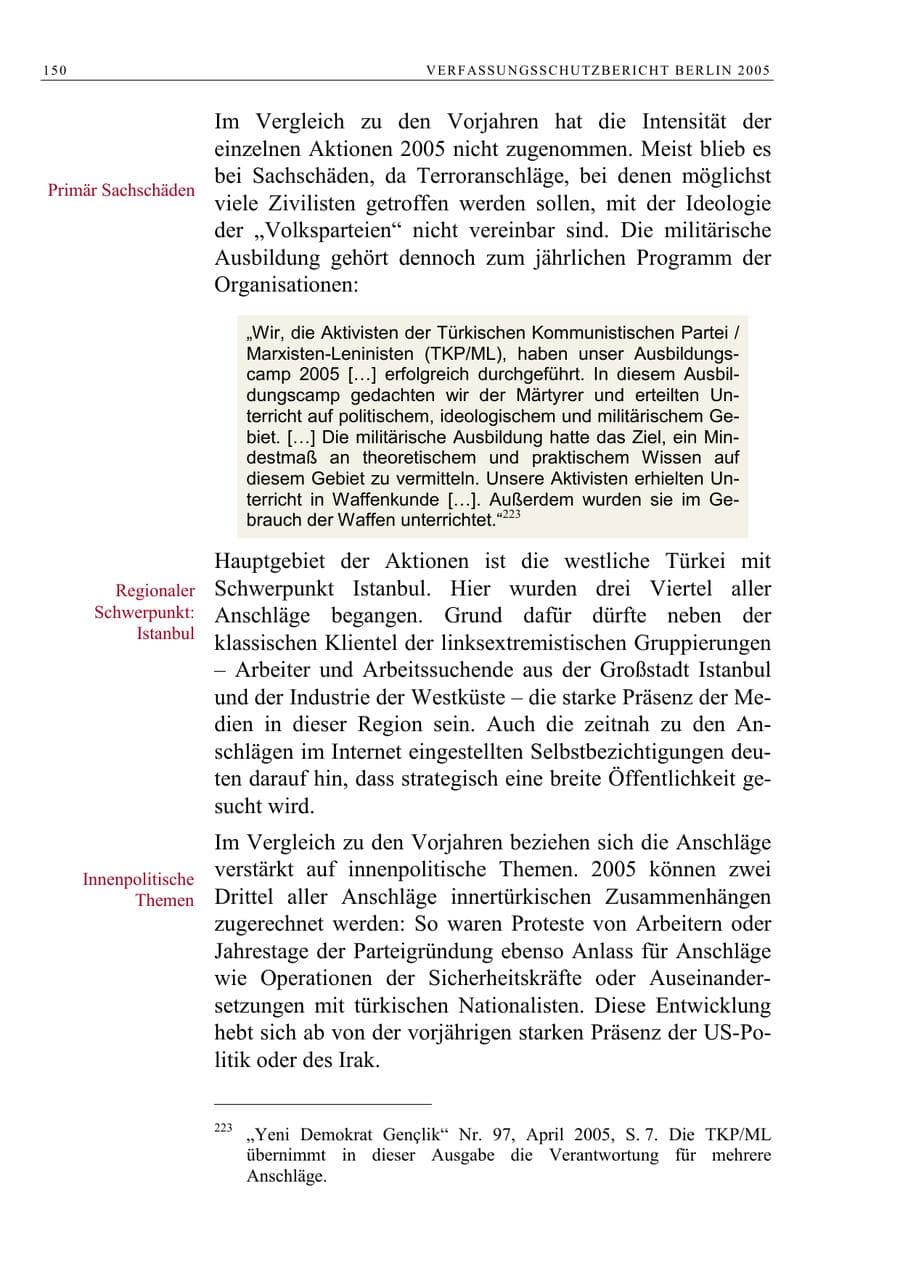 Seite 151 des Verfassungsschutzbericht 2005 Berlin