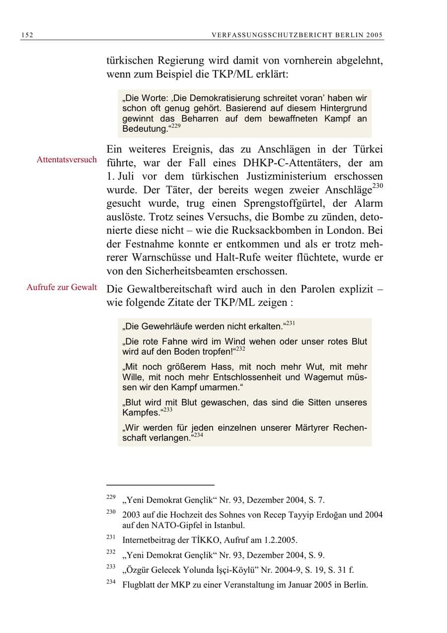 Seite 153 des Verfassungsschutzbericht 2005 Berlin