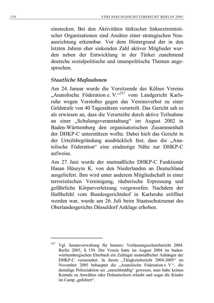 Seite 155 des Verfassungsschutzbericht 2005 Berlin