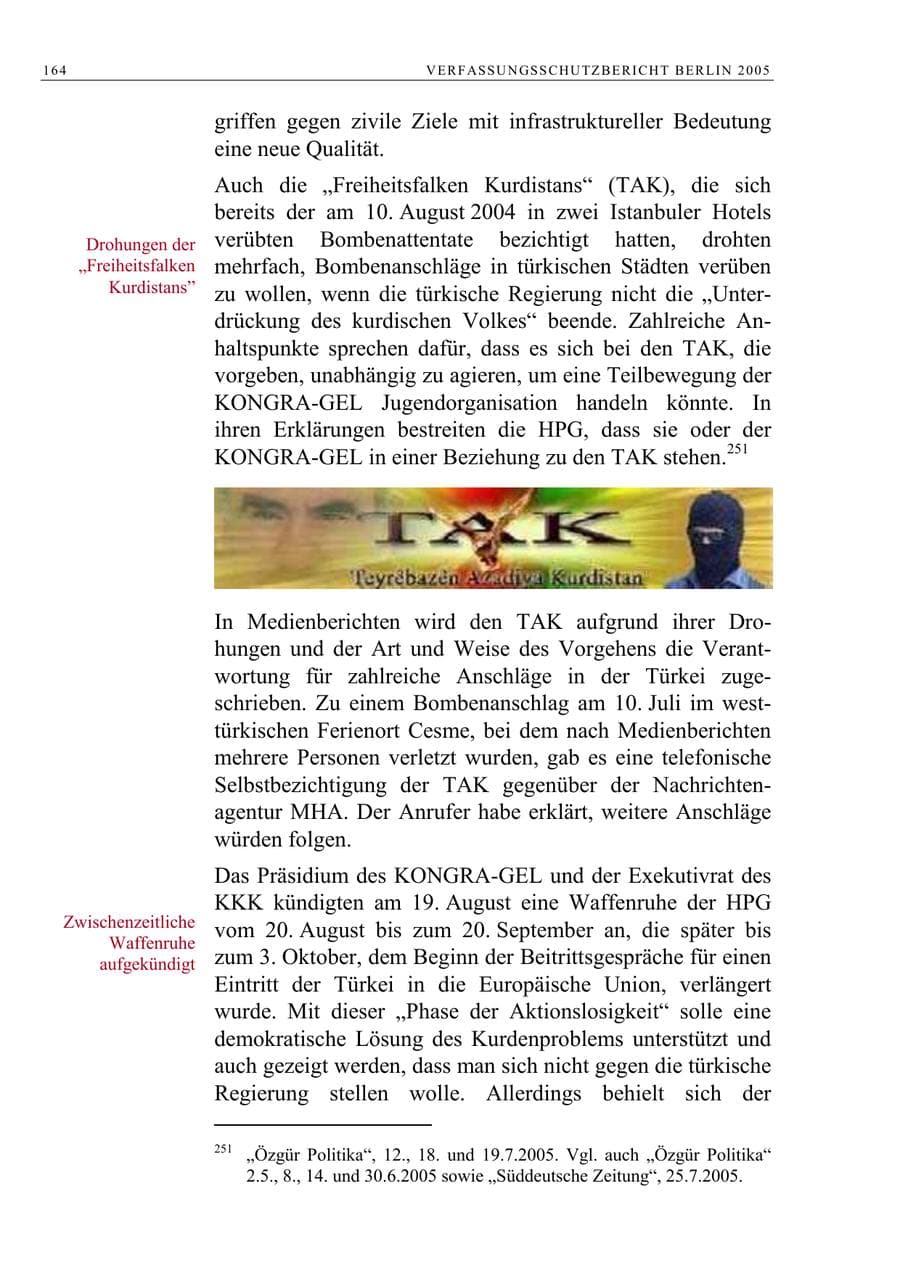 Seite 165 des Verfassungsschutzbericht 2005 Berlin