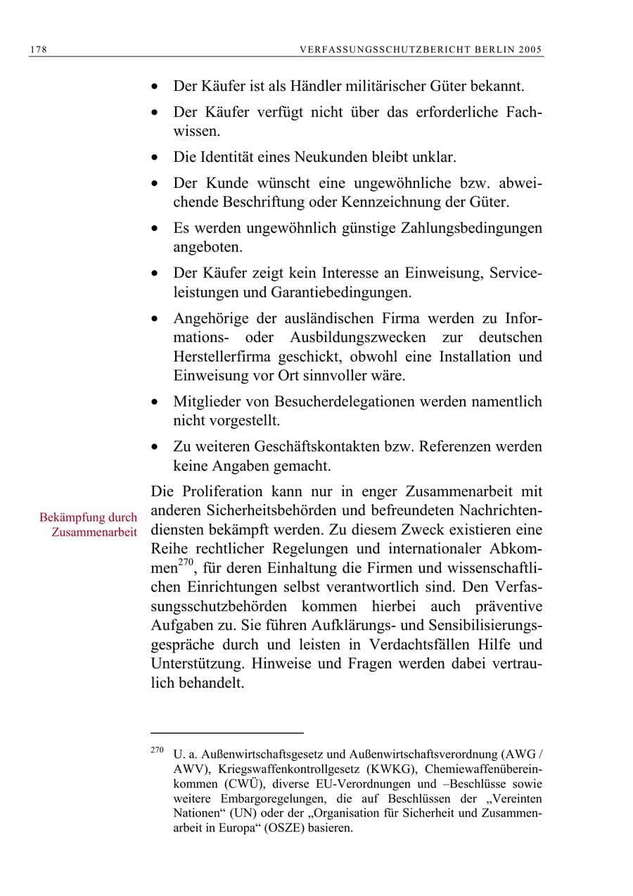 Seite 179 des Verfassungsschutzbericht 2005 Berlin