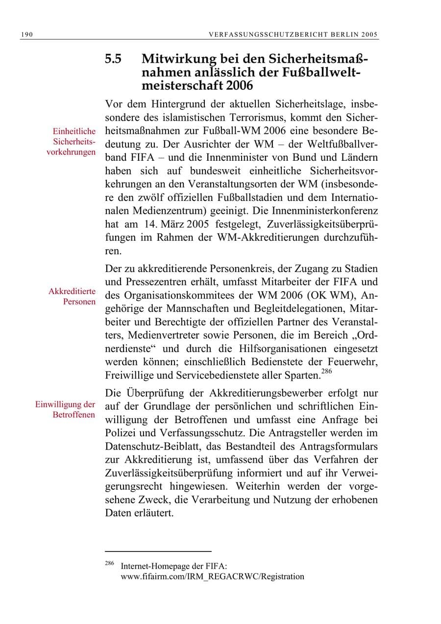 Seite 191 des Verfassungsschutzbericht 2005 Berlin