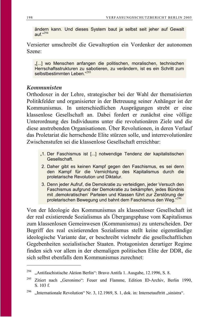 Seite 199 des Verfassungsschutzbericht 2005 Berlin