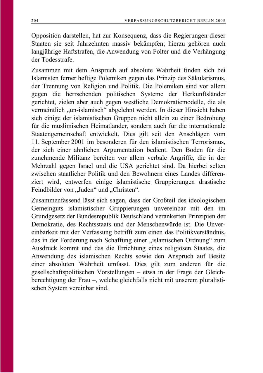 Seite 205 des Verfassungsschutzbericht 2005 Berlin