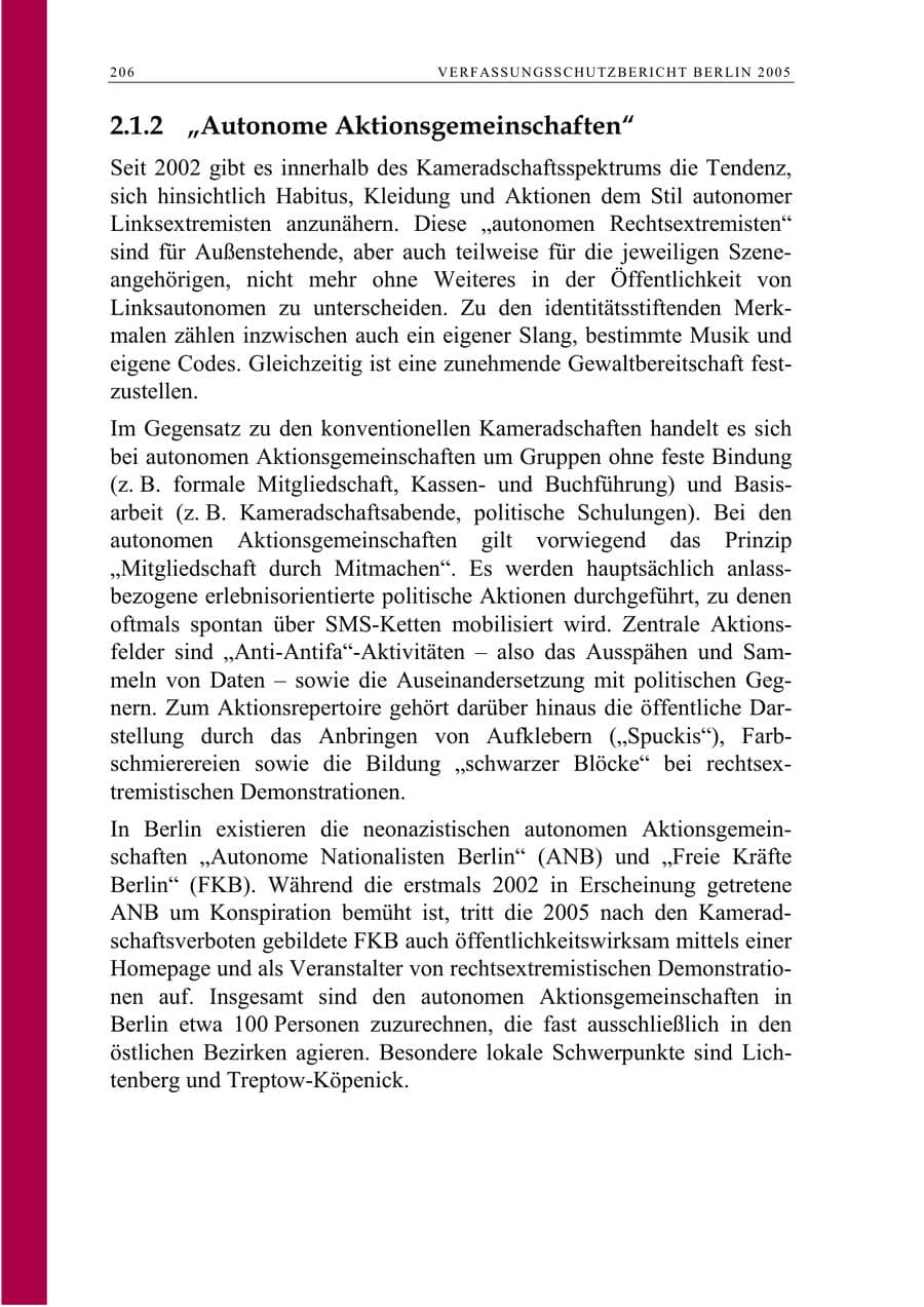 Seite 207 des Verfassungsschutzbericht 2005 Berlin