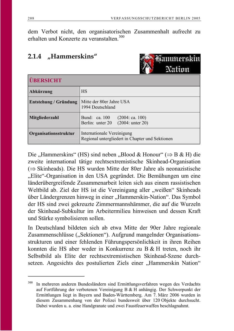 Seite 209 des Verfassungsschutzbericht 2005 Berlin