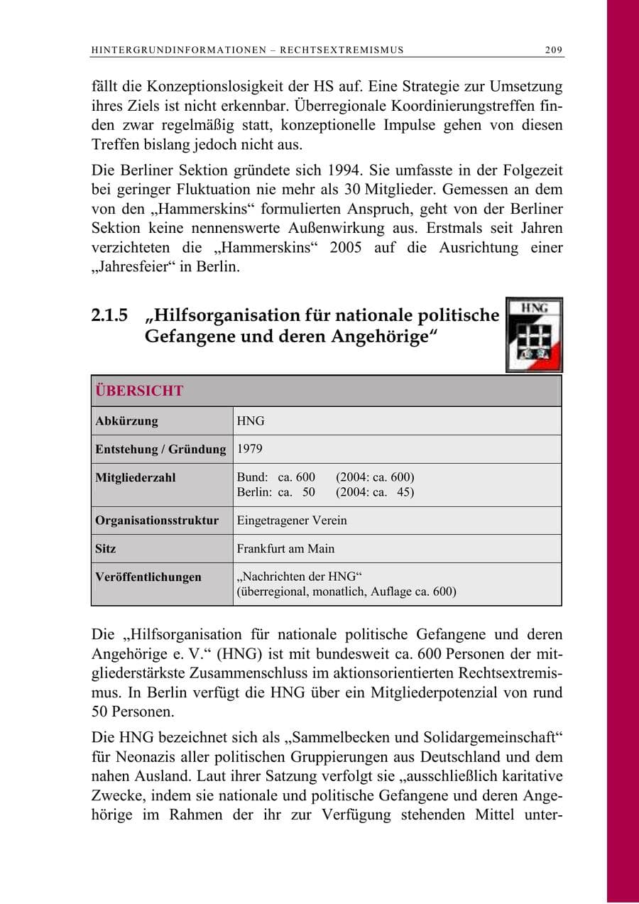 Seite 210 des Verfassungsschutzbericht 2005 Berlin
