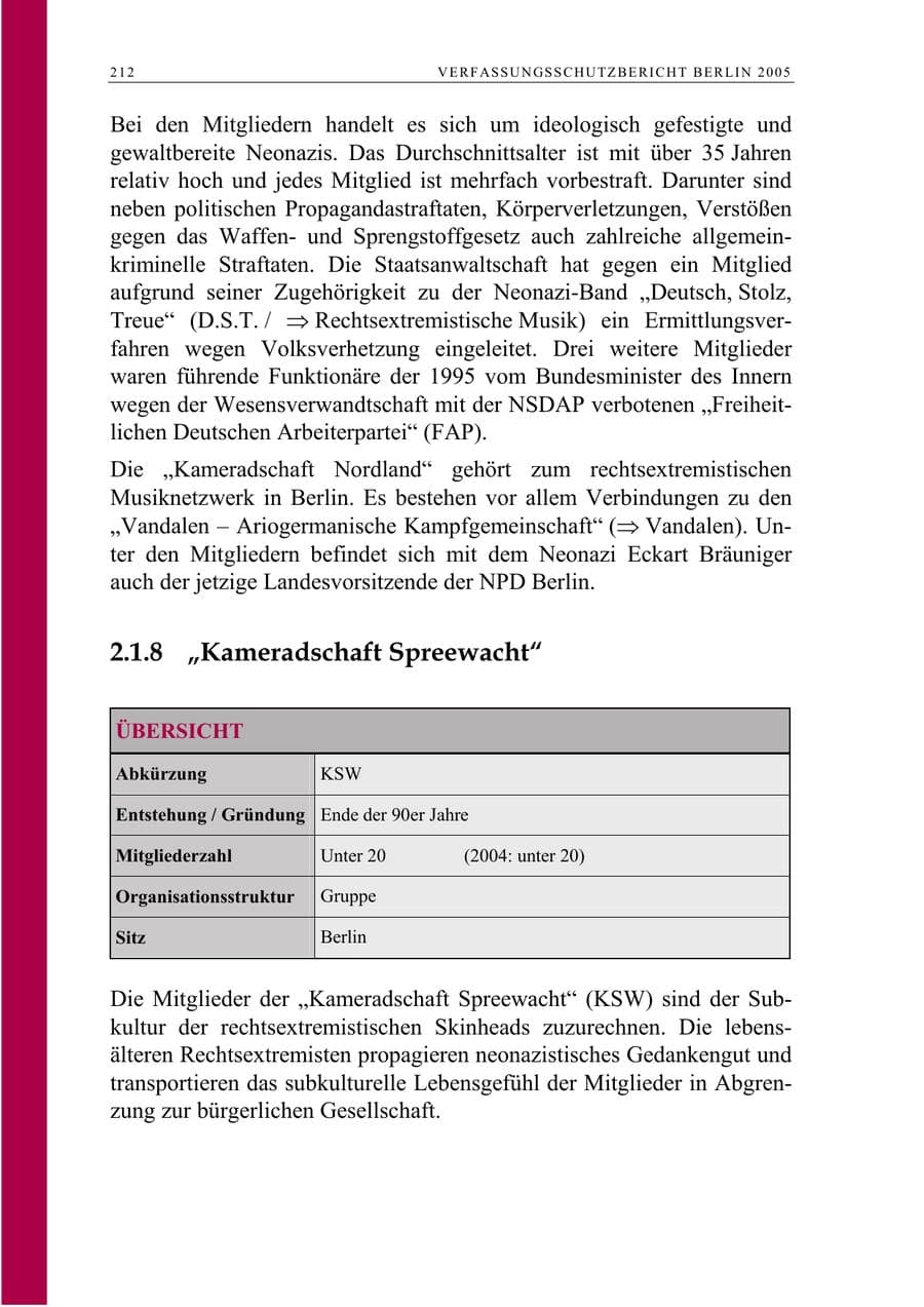 Seite 213 des Verfassungsschutzbericht 2005 Berlin
