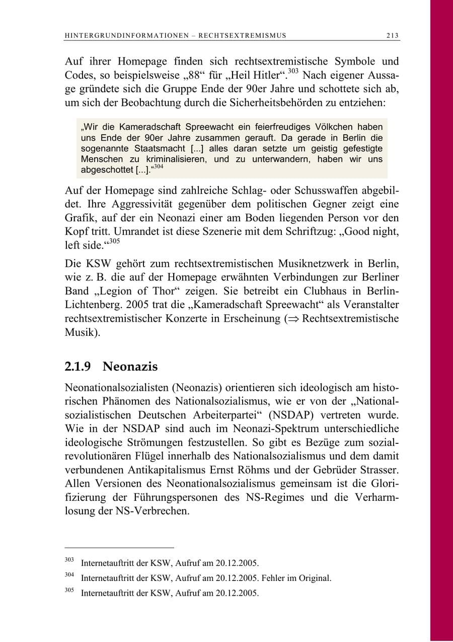 Seite 214 des Verfassungsschutzbericht 2005 Berlin