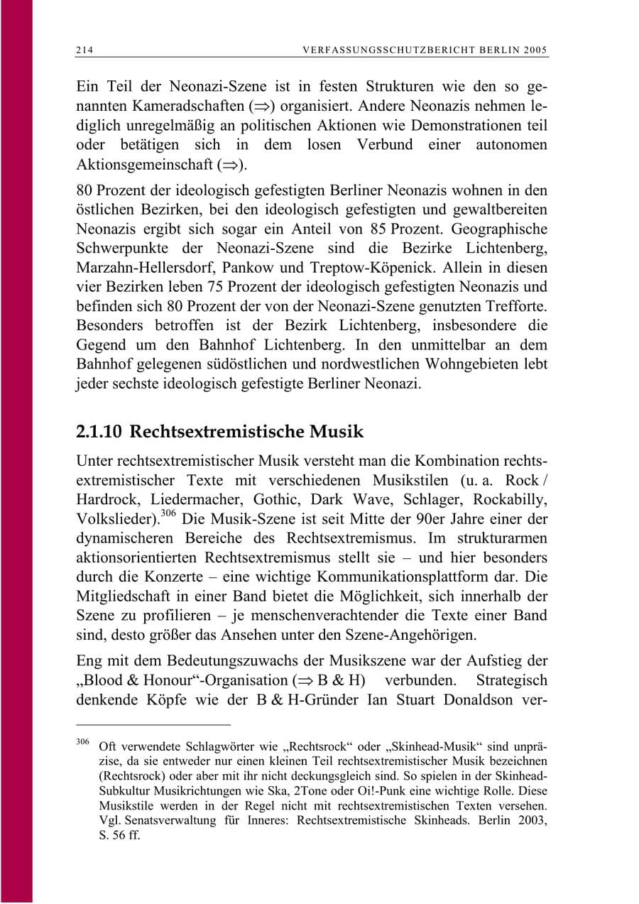 Seite 215 des Verfassungsschutzbericht 2005 Berlin