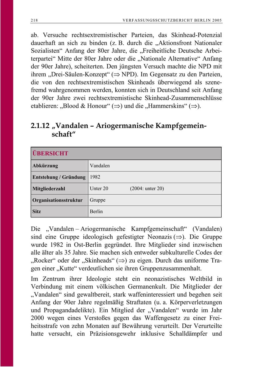 Seite 219 des Verfassungsschutzbericht 2005 Berlin