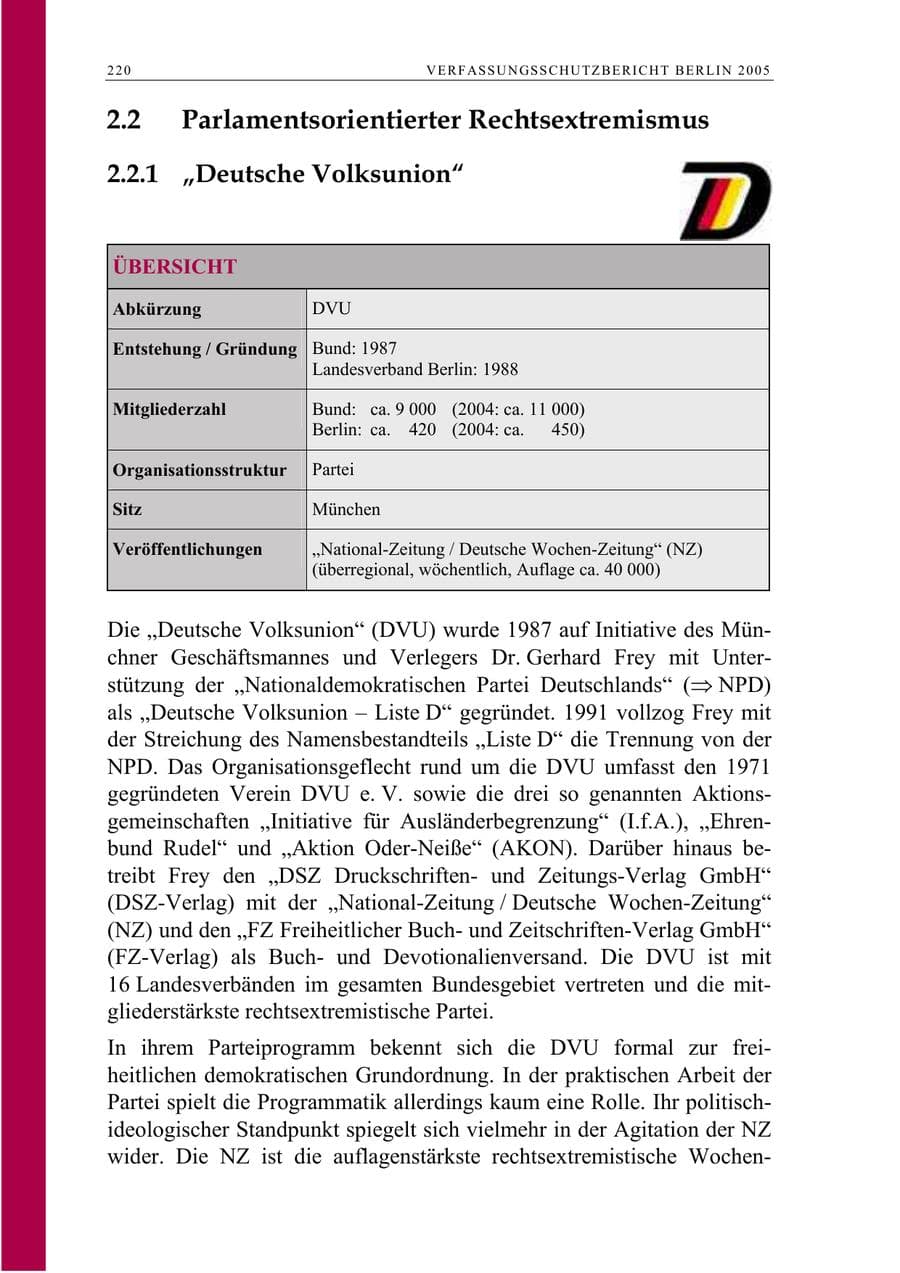 Seite 221 des Verfassungsschutzbericht 2005 Berlin