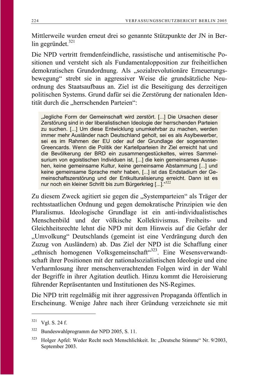 Seite 225 des Verfassungsschutzbericht 2005 Berlin