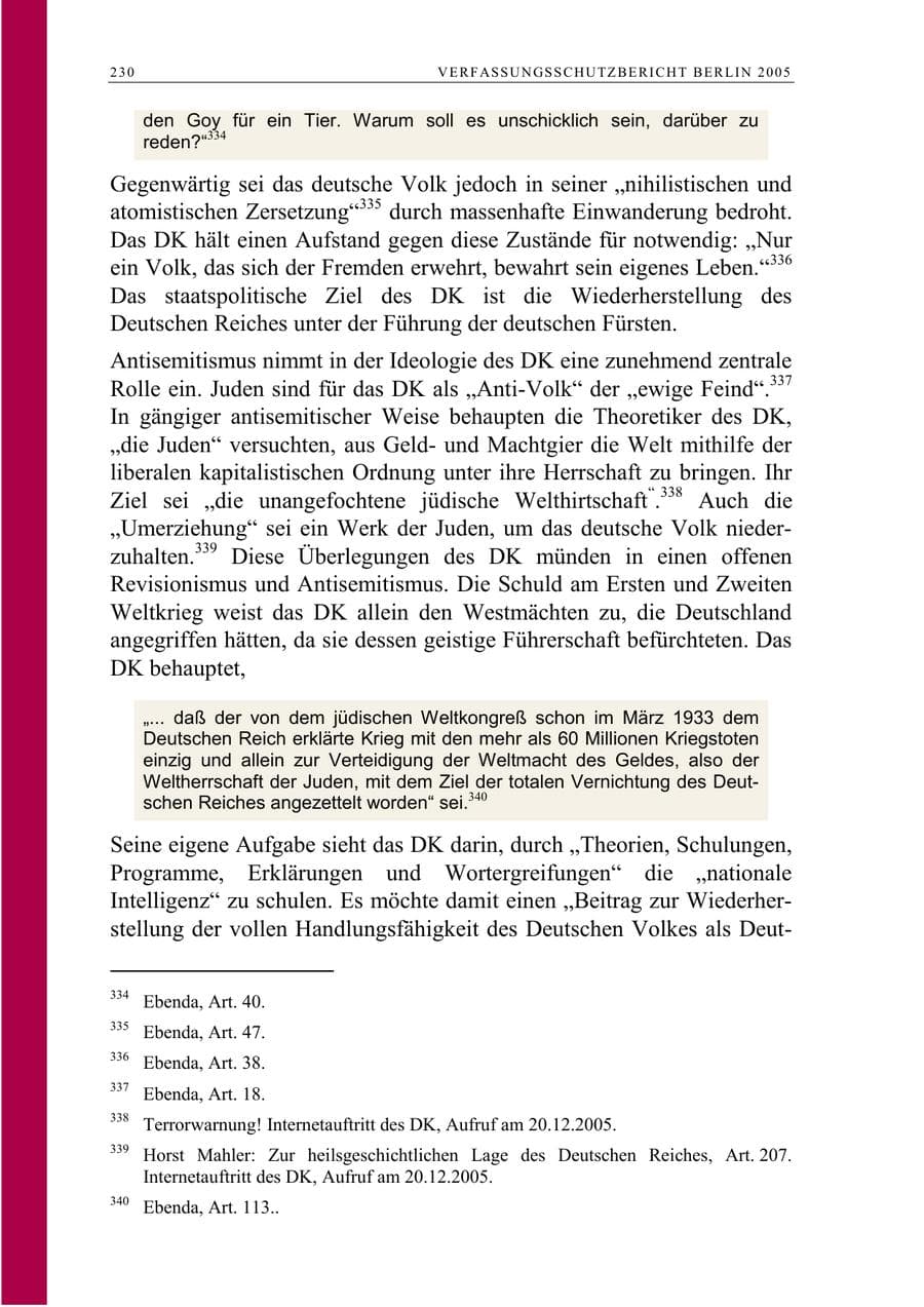 Seite 231 des Verfassungsschutzbericht 2005 Berlin