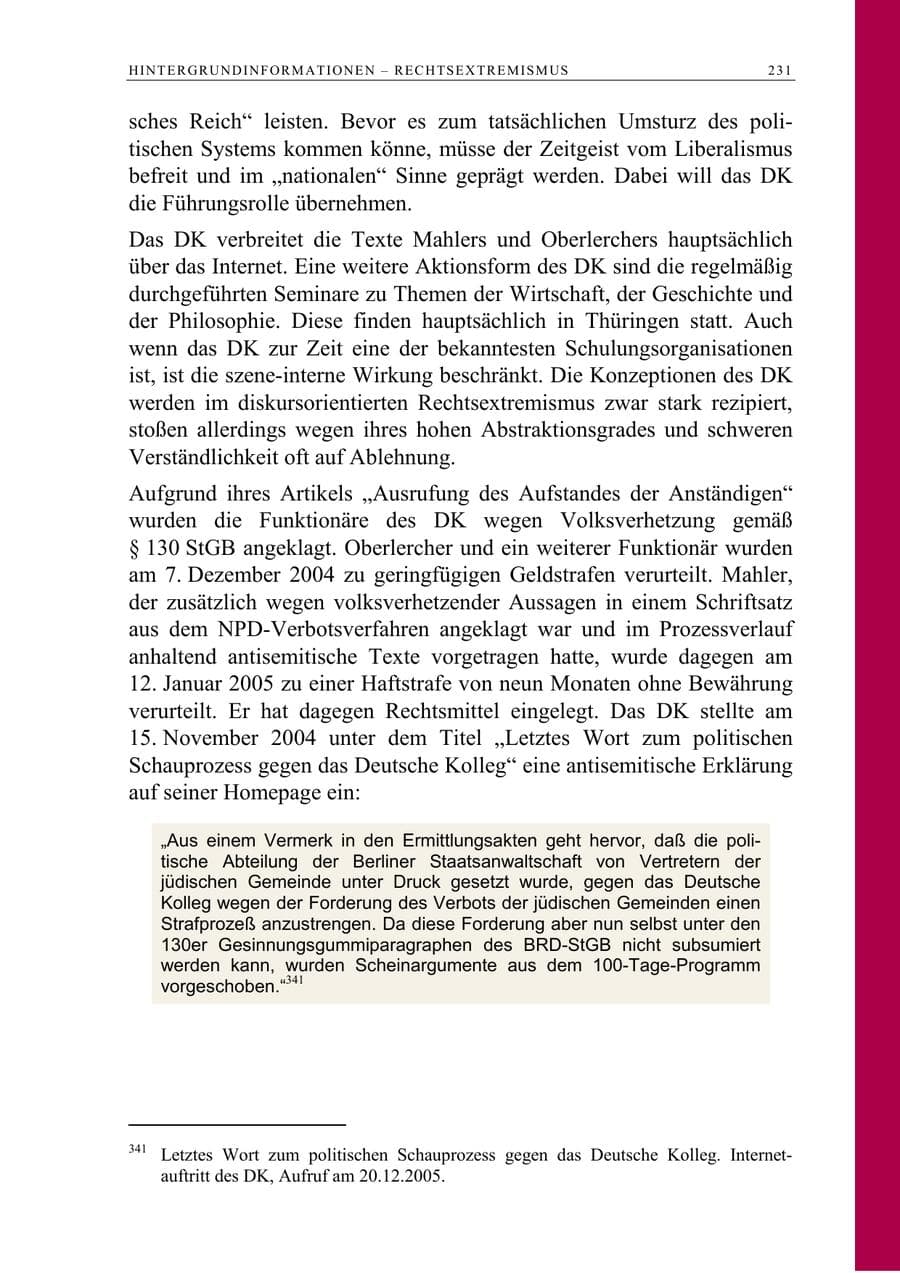 Seite 232 des Verfassungsschutzbericht 2005 Berlin