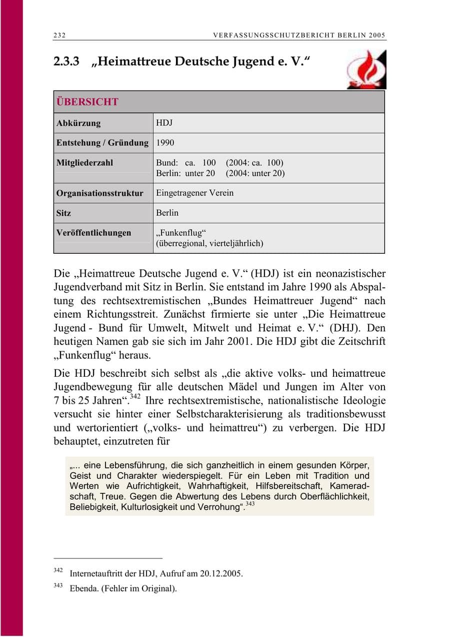 Seite 233 des Verfassungsschutzbericht 2005 Berlin