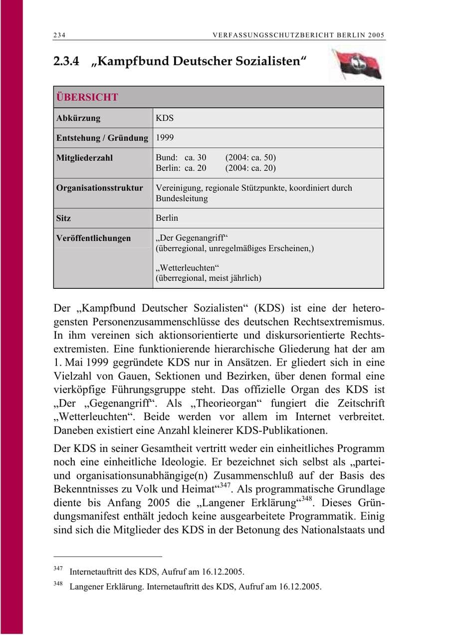 Seite 235 des Verfassungsschutzbericht 2005 Berlin