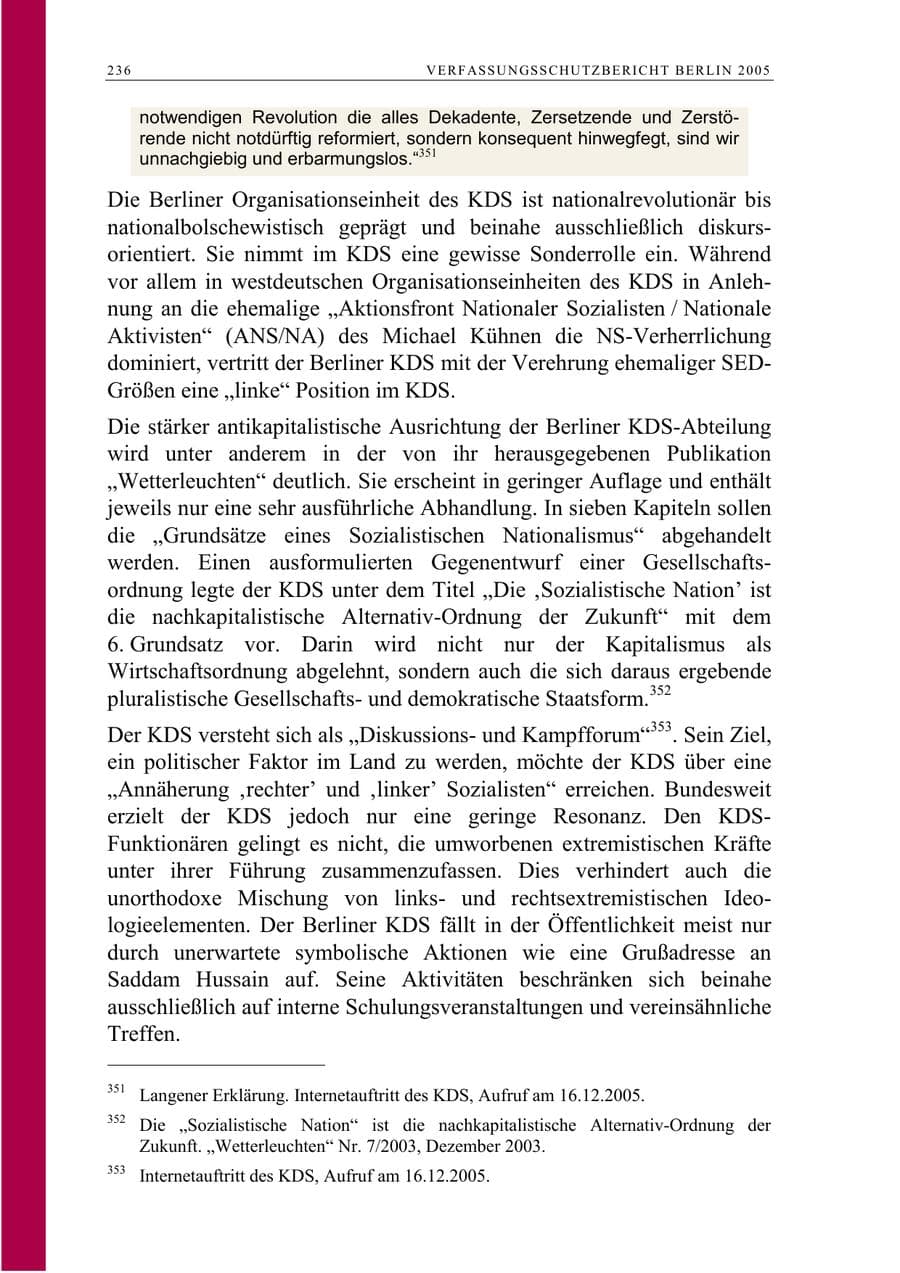 Seite 237 des Verfassungsschutzbericht 2005 Berlin