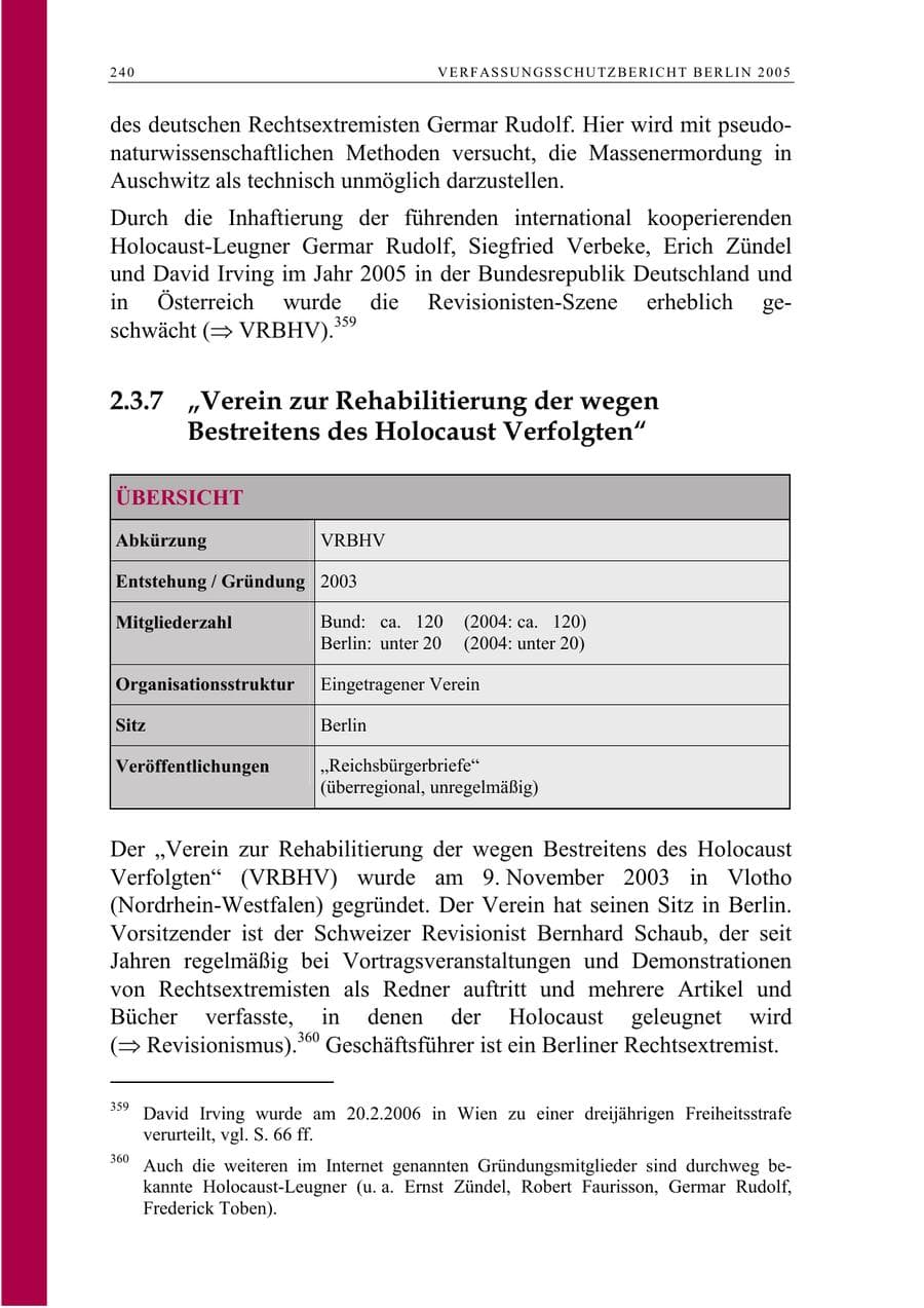 Seite 241 des Verfassungsschutzbericht 2005 Berlin