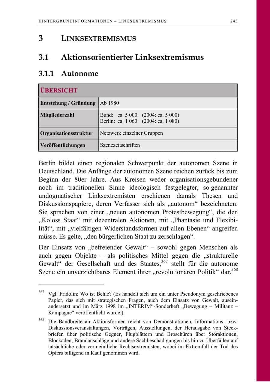 Seite 244 des Verfassungsschutzbericht 2005 Berlin